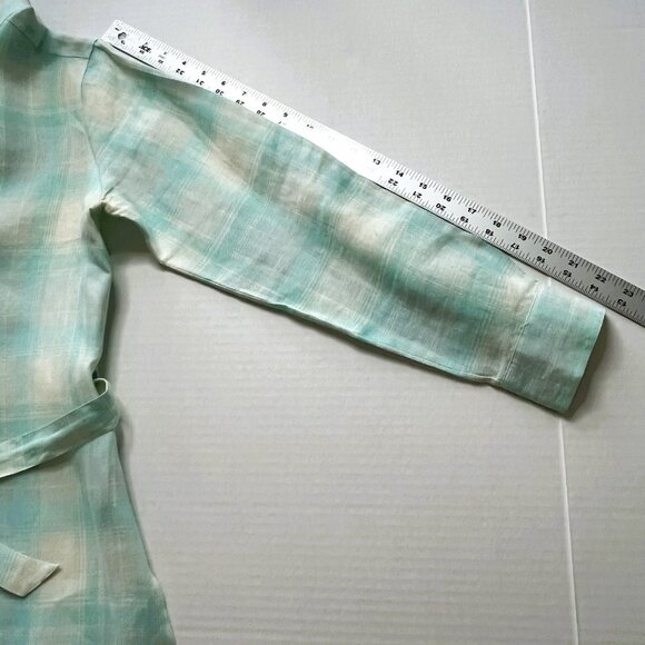 Talbots Petites Irish Linen Button Up Shirt w Belt sz 10P Blue Plaid Coastal - Picture 8 of 9